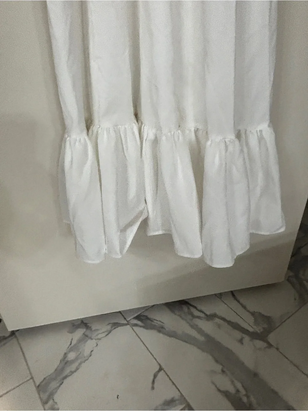 White Puff-Sleeve V-Neck Midi Dress